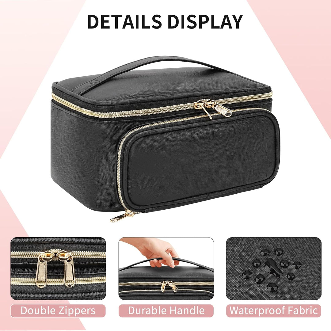 Multifunctional Make Up Bags with Zipper Pouch Large Compact Makeup Bag Organizer for Women Girls Cosmetics Toiletry Brushes Storage Makeup Case with Handle Divider - Black - Just Closeouts Canada Inc.X004GNXE6F