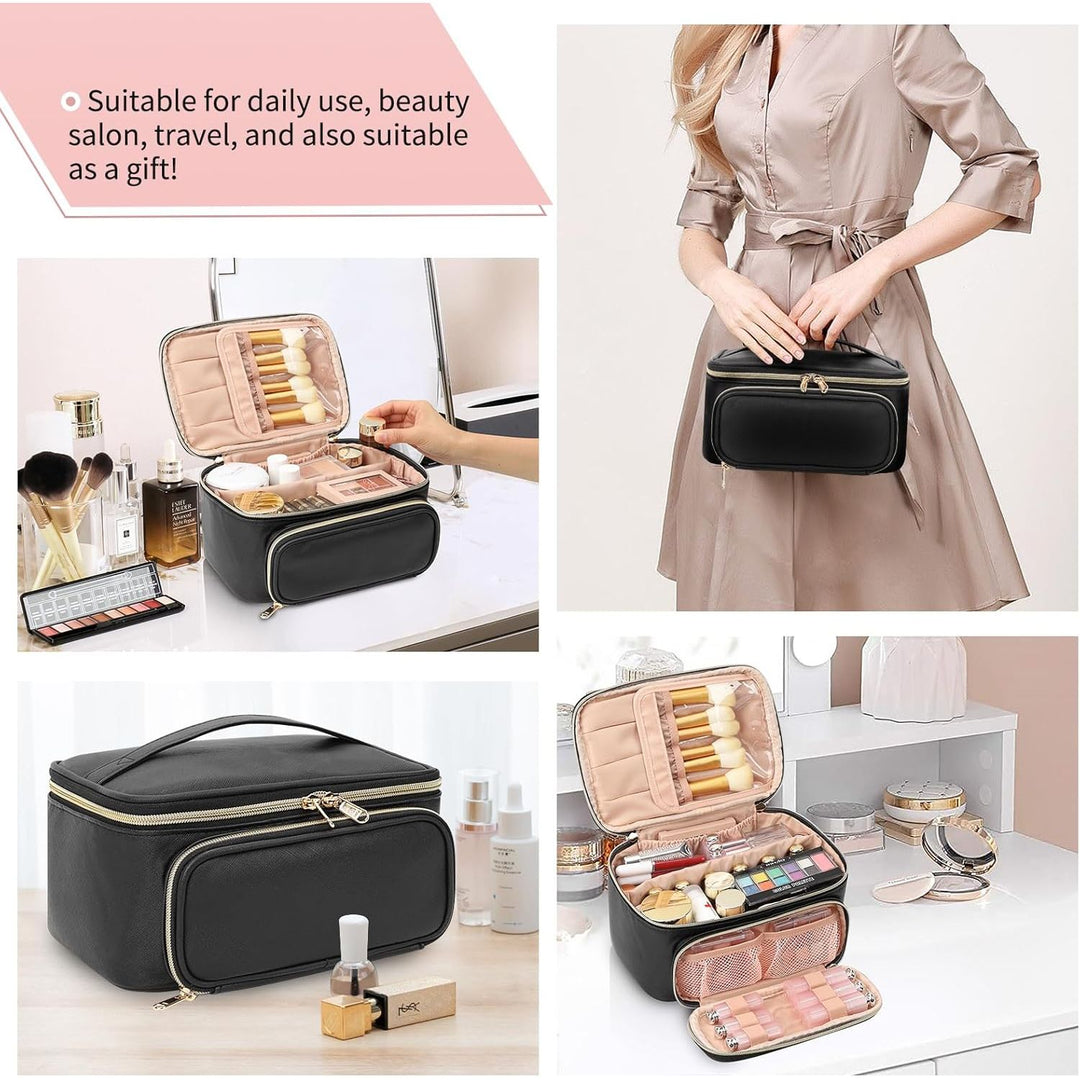 Multifunctional Make Up Bags with Zipper Pouch Large Compact Makeup Bag Organizer for Women Girls Cosmetics Toiletry Brushes Storage Makeup Case with Handle Divider - Black - Just Closeouts Canada Inc.X004GNXE6F