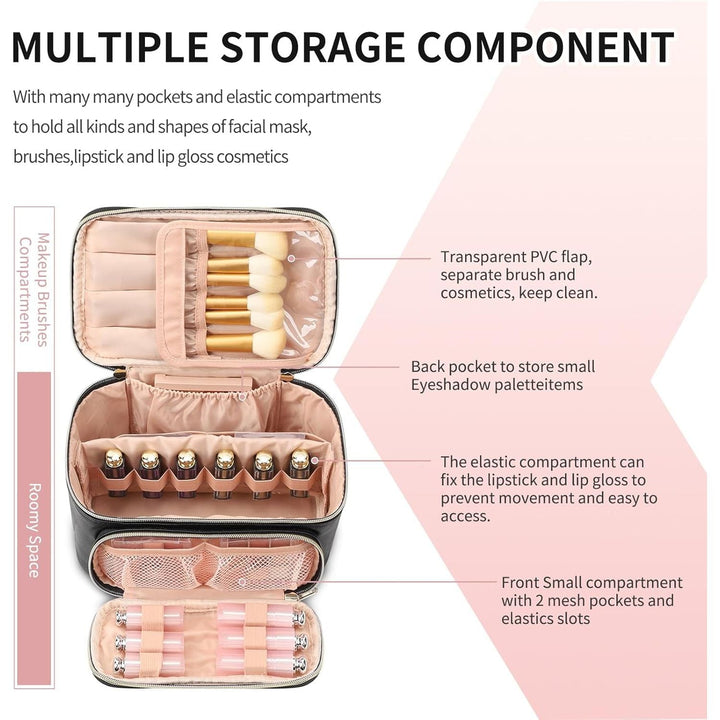 Multifunctional Make Up Bags with Zipper Pouch Large Compact Makeup Bag Organizer for Women Girls Cosmetics Toiletry Brushes Storage Makeup Case with Handle Divider - Black - Just Closeouts Canada Inc.X004GNXE6F