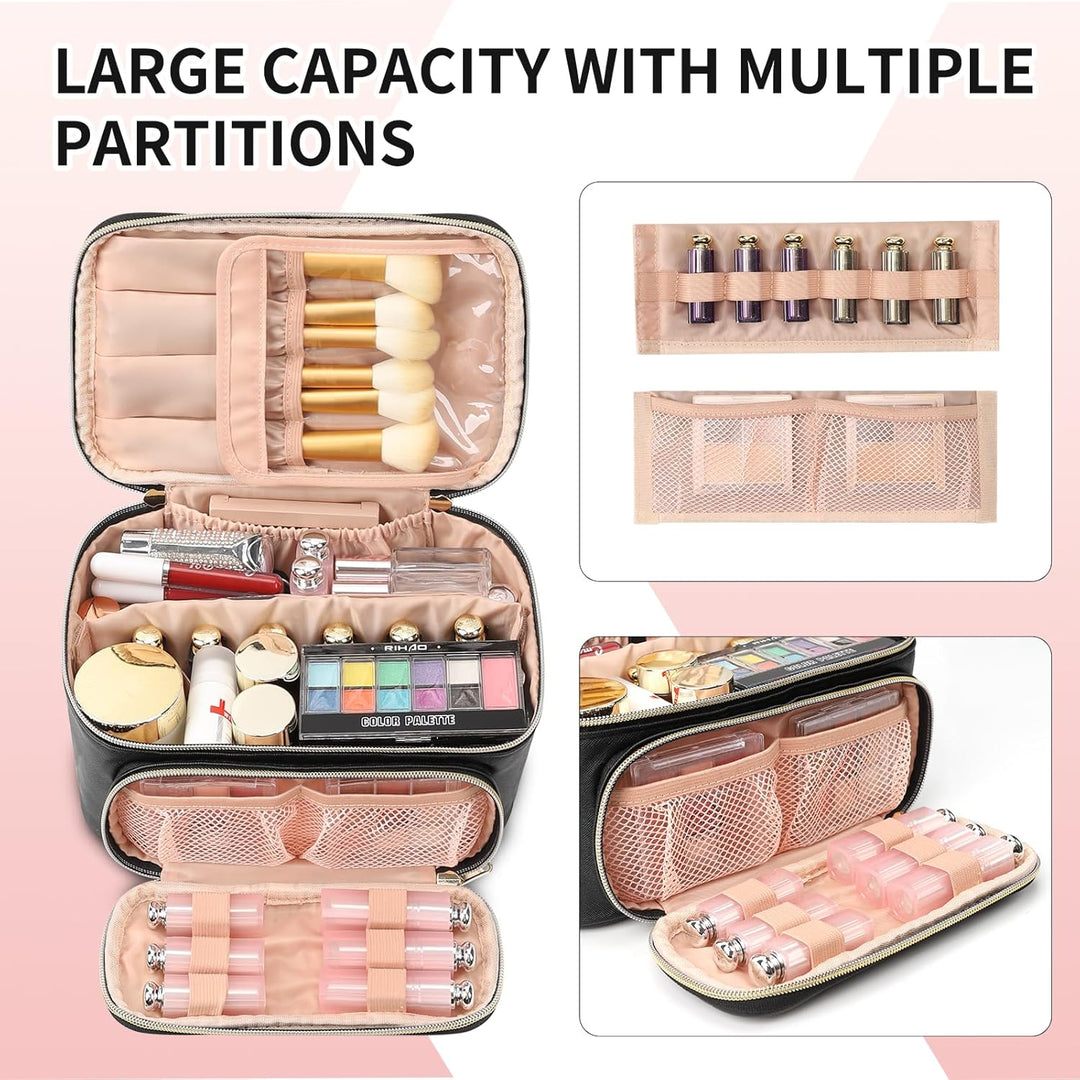 Multifunctional Make Up Bags with Zipper Pouch Large Compact Makeup Bag Organizer for Women Girls Cosmetics Toiletry Brushes Storage Makeup Case with Handle Divider - Black - Just Closeouts Canada Inc.X004GNXE6F