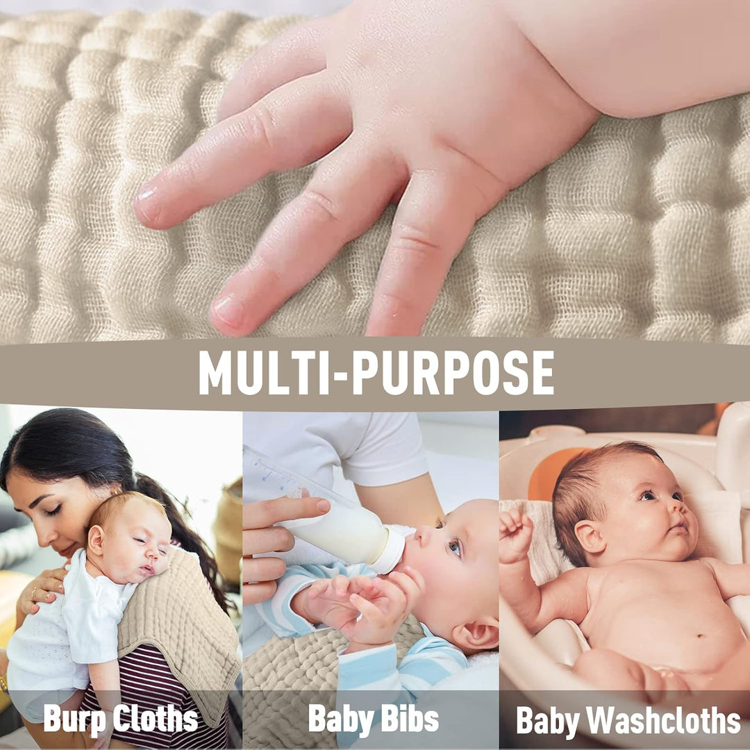 Muslin Burp Cloths for Baby 10 Pack 100% Cotton Baby Washcloths for Boys Girls Large 20''X10'' Super Soft and Absorbent (Apricot White) - Just Closeouts Canada Inc.