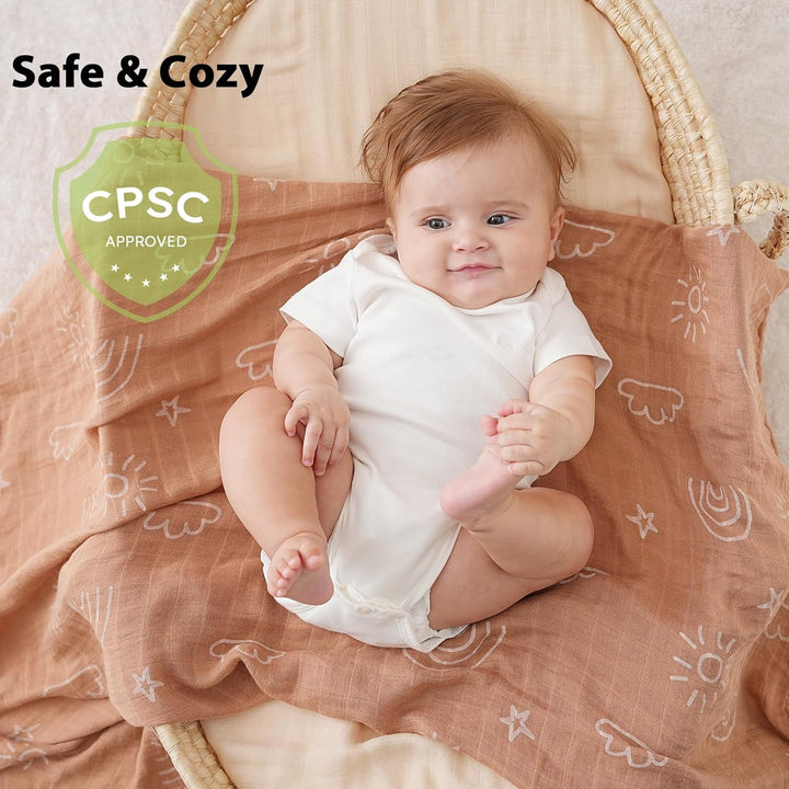 Muslin Swaddle Blankets, 4 Pack Receiving Blankets for Boys and Girls, 47 x 47 Inches Muslin Baby Blankets Soft Breathable - Brown Animals - Just Closeouts Canada Inc.