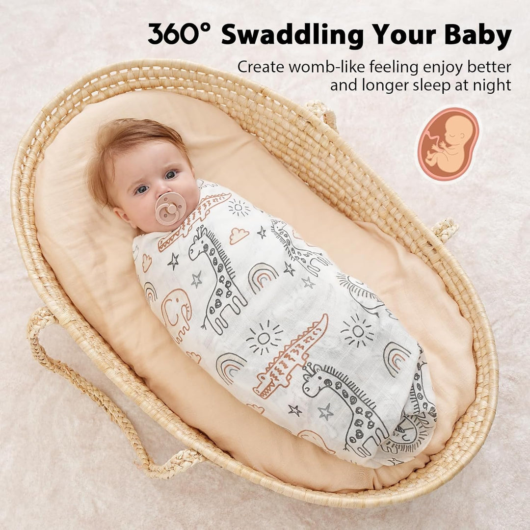 Muslin Swaddle Blankets, 4 Pack Receiving Blankets for Boys and Girls, 47 x 47 Inches Muslin Baby Blankets Soft Breathable - Brown Animals - Just Closeouts Canada Inc.