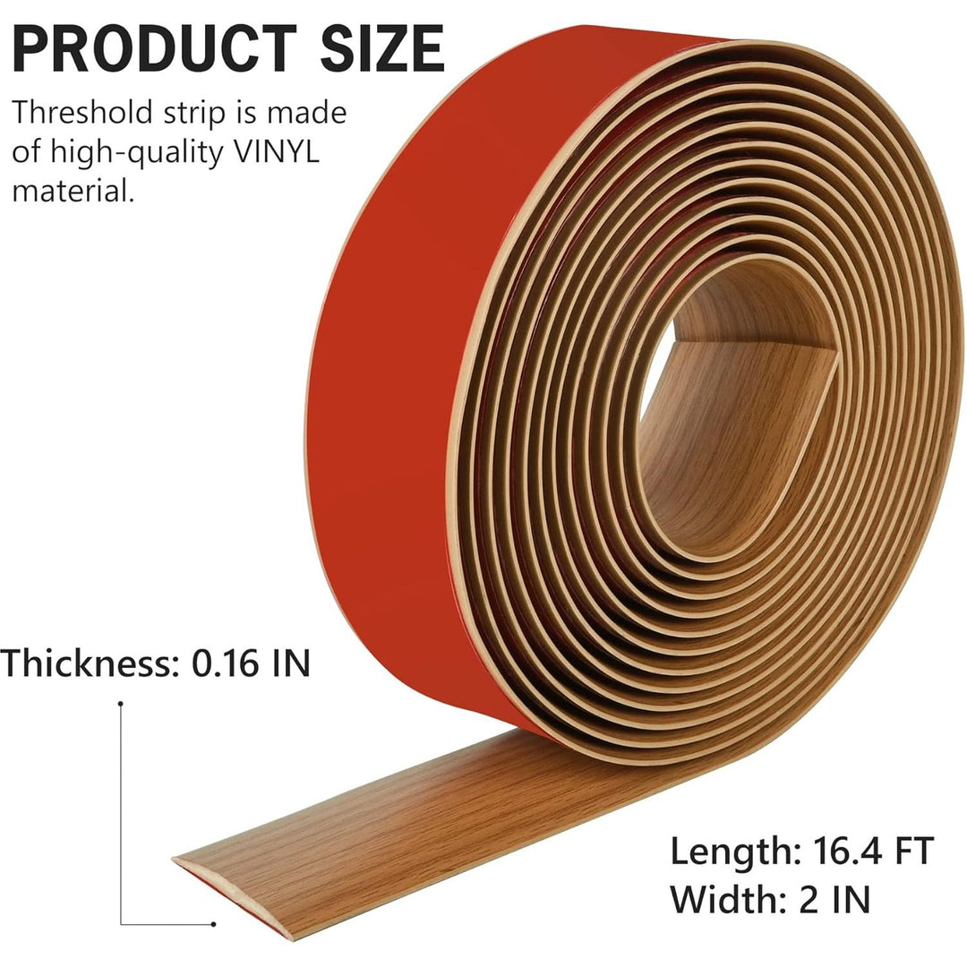 MYFAMIREA 16.4Ft Floor Transition Strip Self Adhesive Vinyl Cover Floor Strip Flat Divider Transition Strip Wood Grain Design for Laminate Floor Gaps and Doorway (16.4Ft x 2 Inch, Light Brown) - Just Closeouts Canada Inc.