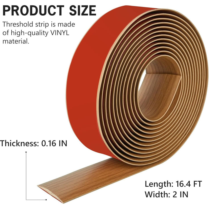 MYFAMIREA 16.4Ft Floor Transition Strip Self Adhesive Vinyl Cover Floor Strip Flat Divider Transition Strip Wood Grain Design for Laminate Floor Gaps and Doorway (16.4Ft x 2 Inch, Light Brown) - Just Closeouts Canada Inc.