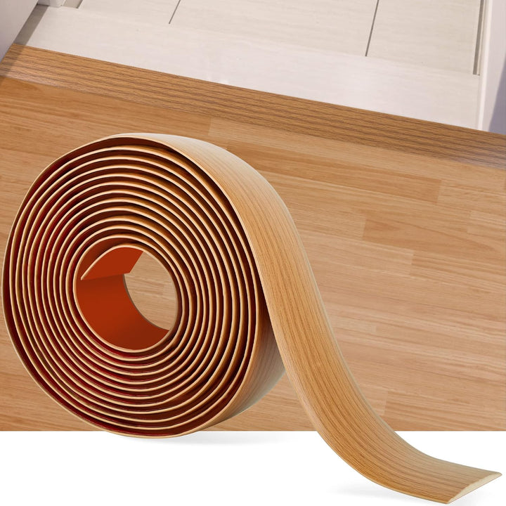 MYFAMIREA 16.4Ft Floor Transition Strip Self Adhesive Vinyl Cover Floor Strip Flat Divider Transition Strip Wood Grain Design for Laminate Floor Gaps and Doorway (16.4Ft x 2 Inch, Light Brown) - Just Closeouts Canada Inc.