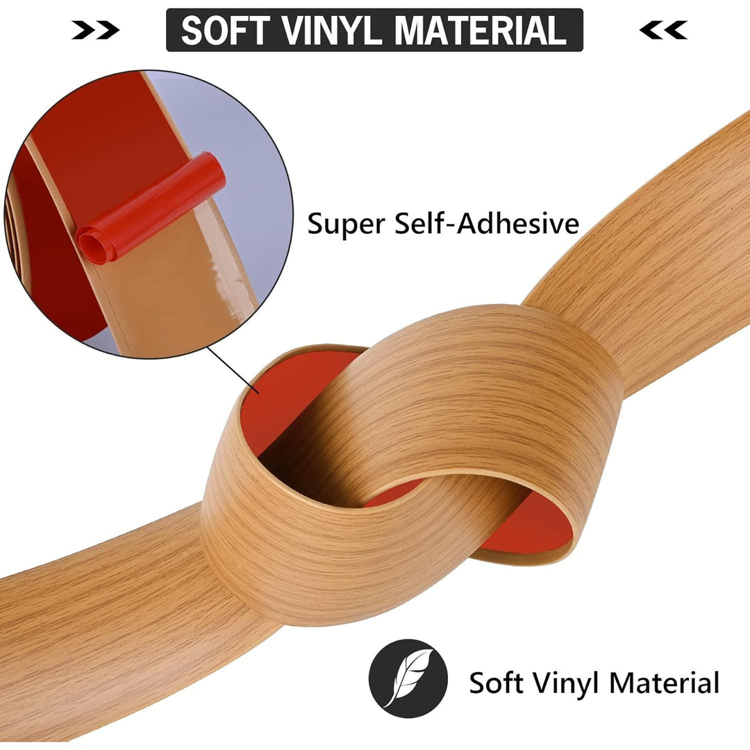 MYFAMIREA 16.4Ft Floor Transition Strip Self Adhesive Vinyl Cover Floor Strip Flat Divider Transition Strip Wood Grain Design for Laminate Floor Gaps and Doorway (16.4Ft x 2 Inch, Light Brown) - Just Closeouts Canada Inc.
