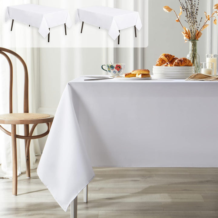 MYSKY HOME 2 Pack White Table Cloths Rectangular 60x102 Inch Nappe de Table Rectangulaire Table Cloth Machine Washable Polyester Table Cover for Dining Buffet Parties Picnic Weddings - Just Closeouts Canada Inc.