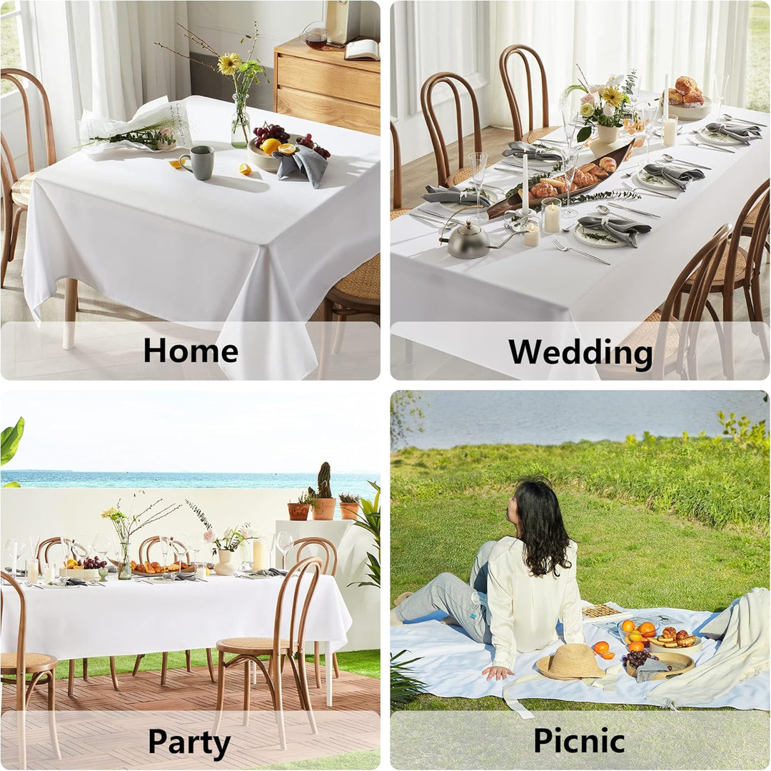 MYSKY HOME 2 Pack White Table Cloths Rectangular 60x102 Inch Nappe de Table Rectangulaire Table Cloth Machine Washable Polyester Table Cover for Dining Buffet Parties Picnic Weddings - Just Closeouts Canada Inc.