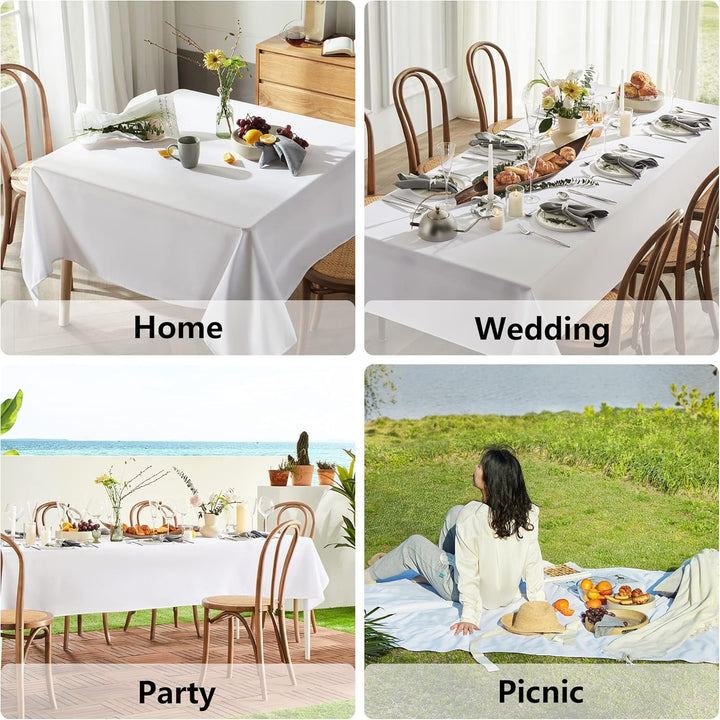 MYSKY HOME 2 Pack White Table Cloths Rectangular 60x102 Inch Nappe de Table Rectangulaire Table Cloth Machine Washable Polyester Table Cover for Dining Buffet Parties Picnic Weddings - Just Closeouts Canada Inc.