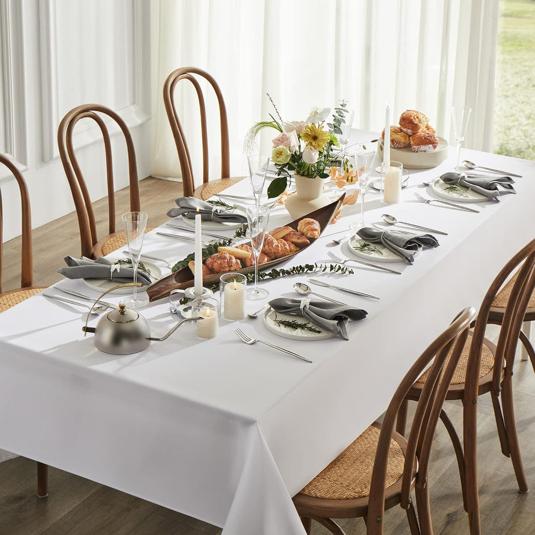 MYSKY HOME 2 Pack White Table Cloths Rectangular 60x102 Inch Nappe de Table Rectangulaire Table Cloth Machine Washable Polyester Table Cover for Dining Buffet Parties Picnic Weddings - Just Closeouts Canada Inc.