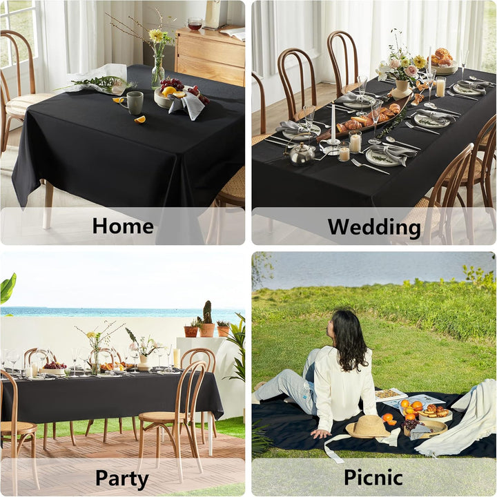 MYSKY HOME Black Table Cloth 2 Pack Table Cloths Rectangular 60 x 102 Inch Nappe de Table Rectangulaire Tablecloth Machine Washable Polyester Table Cover for Dining Buffet Parties Picnic Weddings - Just Closeouts Canada Inc.