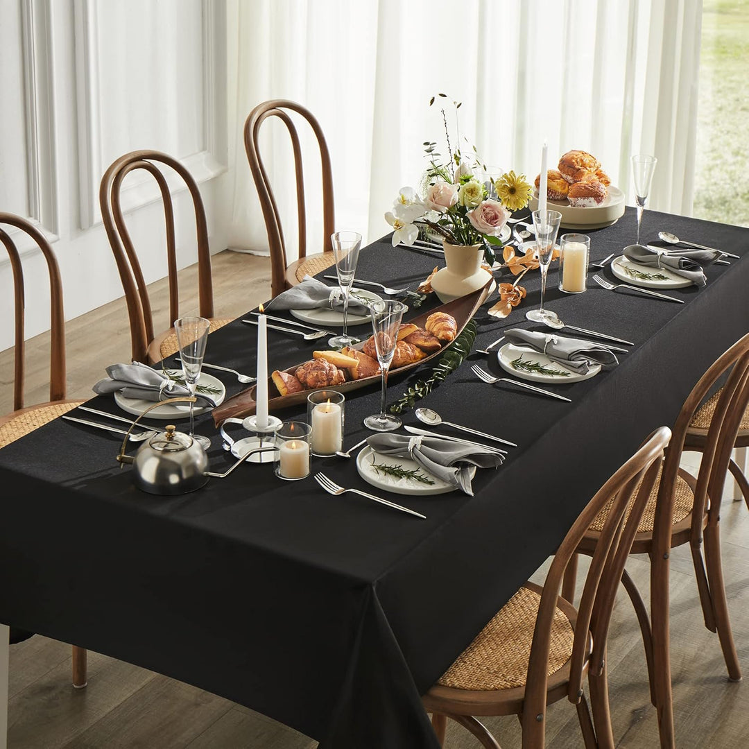 MYSKY HOME Black Table Cloth 2 Pack Table Cloths Rectangular 60 x 102 Inch Nappe de Table Rectangulaire Tablecloth Machine Washable Polyester Table Cover for Dining Buffet Parties Picnic Weddings - Just Closeouts Canada Inc.