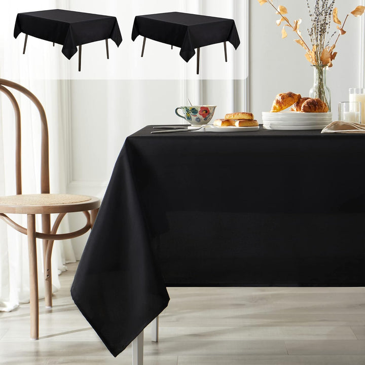MYSKY HOME Black Table Cloth 2 Pack Table Cloths Rectangular 60 x 102 Inch Nappe de Table Rectangulaire Tablecloth Machine Washable Polyester Table Cover for Dining Buffet Parties Picnic Weddings - Just Closeouts Canada Inc.