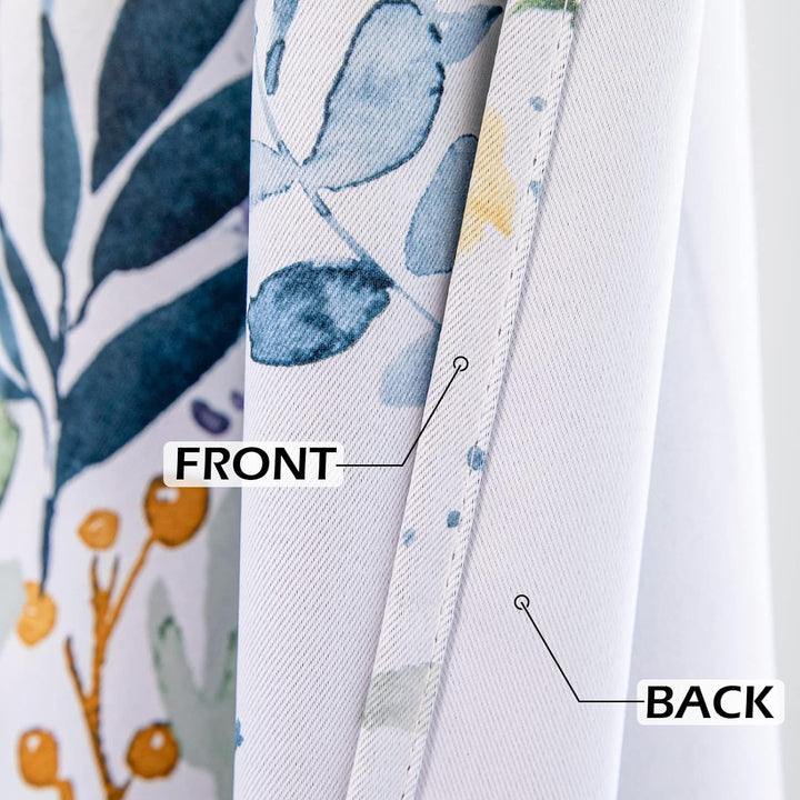 MYSKY HOME Floral Blackout Curtains 63 Inch Long Living Room Bedroom Curtains Thermal Insulated Curtains Room Darkening Curtains Printed Flower Leaf Window Treatments, 2 Panels, Yellow and Blue - Just Closeouts Canada Inc.