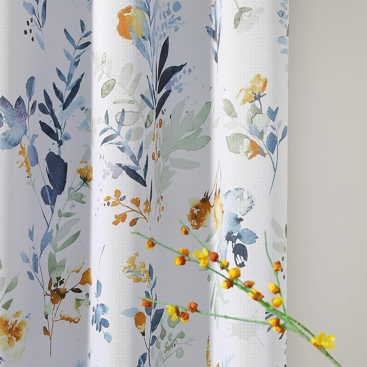 MYSKY HOME Floral Blackout Curtains 63 Inch Long Living Room Bedroom Curtains Thermal Insulated Curtains Room Darkening Curtains Printed Flower Leaf Window Treatments, 2 Panels, Yellow and Blue - Just Closeouts Canada Inc.