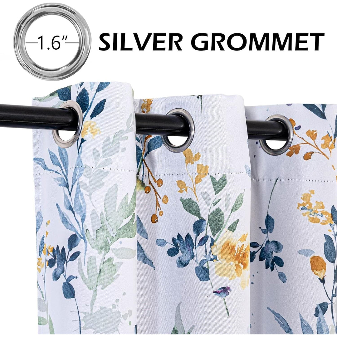 MYSKY HOME Floral Blackout Curtains 63 Inch Long Living Room Bedroom Curtains Thermal Insulated Curtains Room Darkening Curtains Printed Flower Leaf Window Treatments, 2 Panels, Yellow and Blue - Just Closeouts Canada Inc.