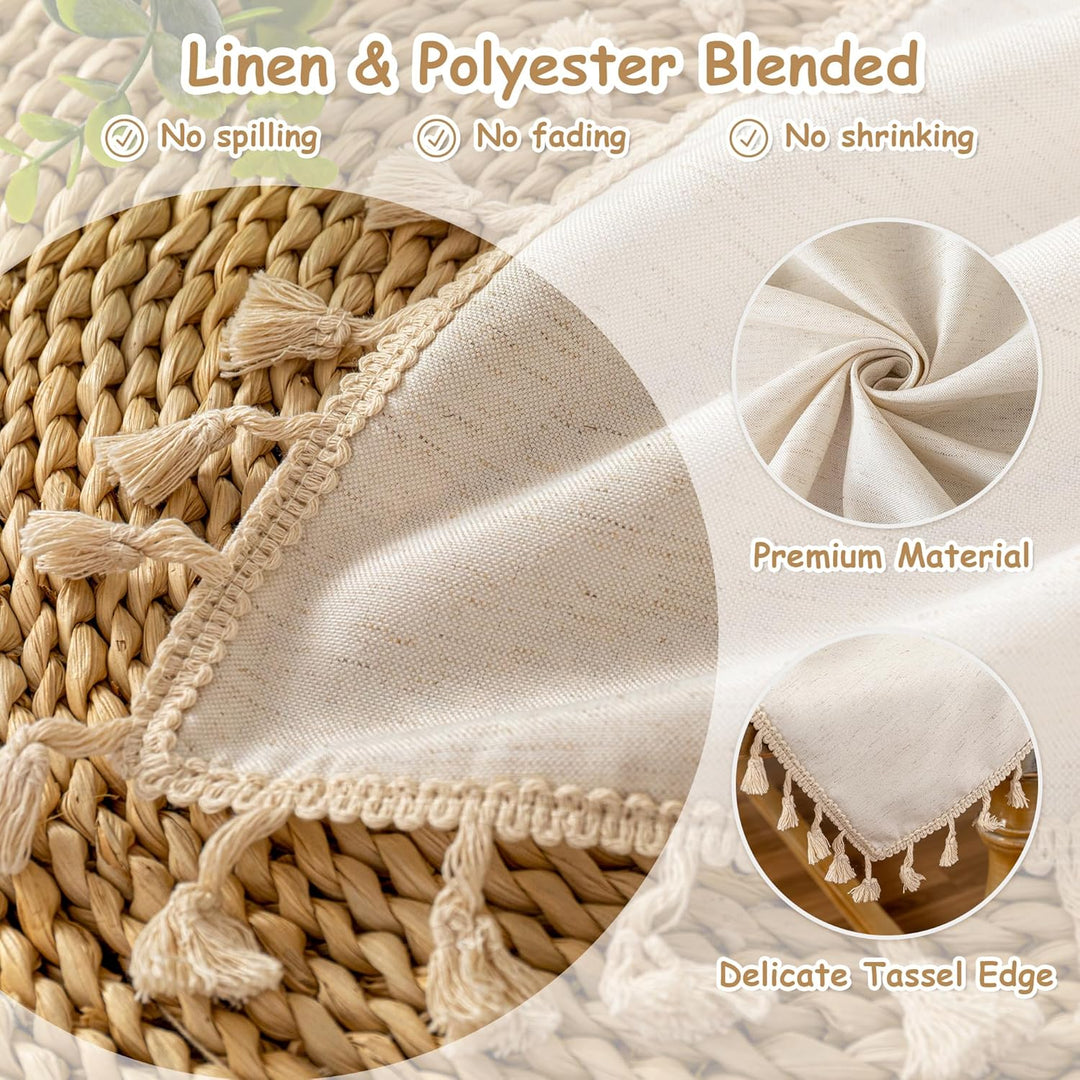 MYSKY HOME Nappe de Table Rectangulaire Linen Table Cloths Rectangular 60 x 102 Inch, Party Tablecloth for Banquet Picnic Table Cover Stain Wrinkle Resistant, Beige with Beige Tassels - Just Closeouts Canada Inc.