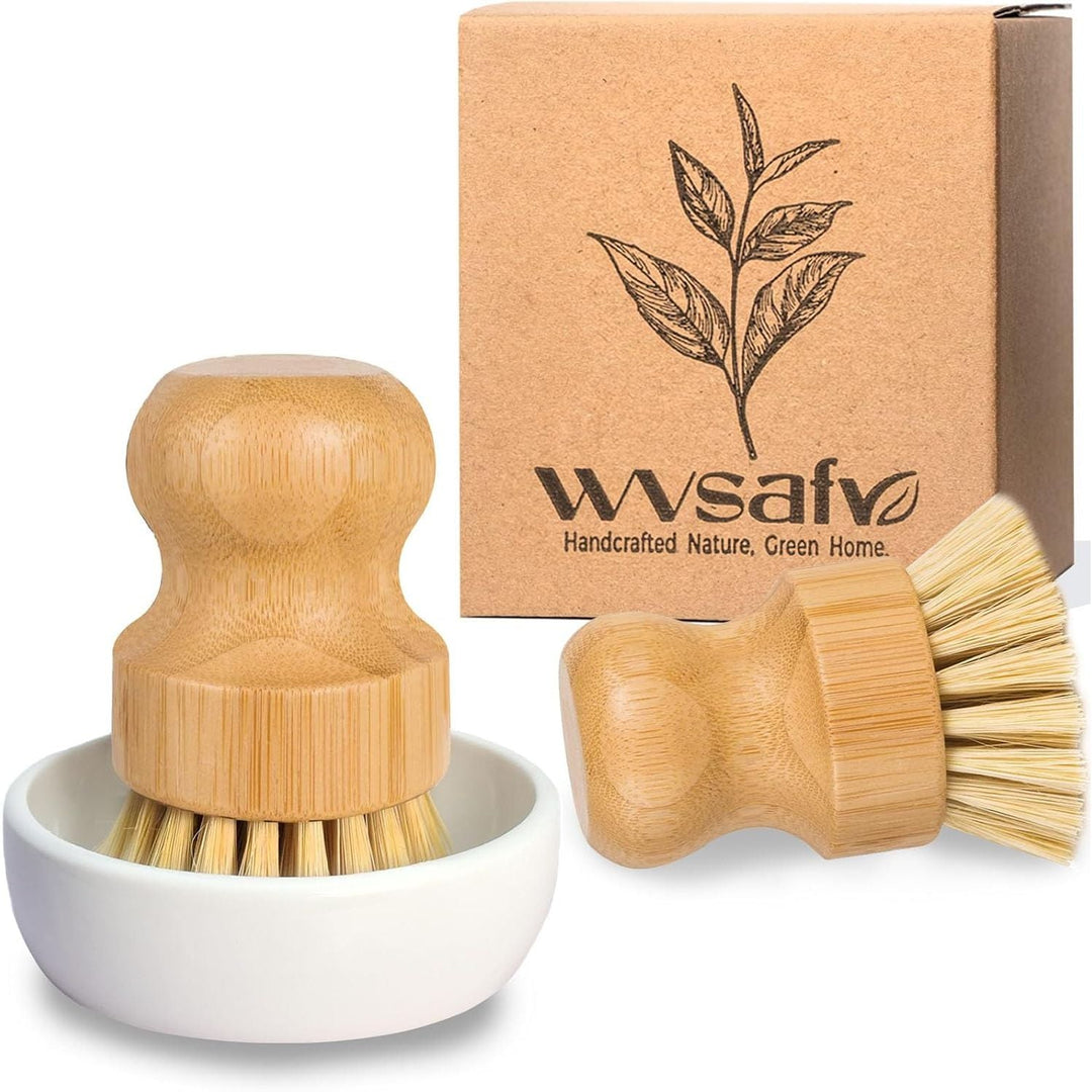 Natural Bamboo Brush, 2Pcs Sisal Scrub Brush with Ceramic Dish - Just Closeouts Canada Inc.X0047QBMDD