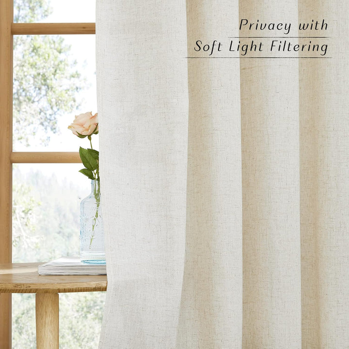 Natural Linen-Blend Semi-Sheer Curtains – 55 x 54 in, 2 Panels - Just Closeouts Canada Inc.