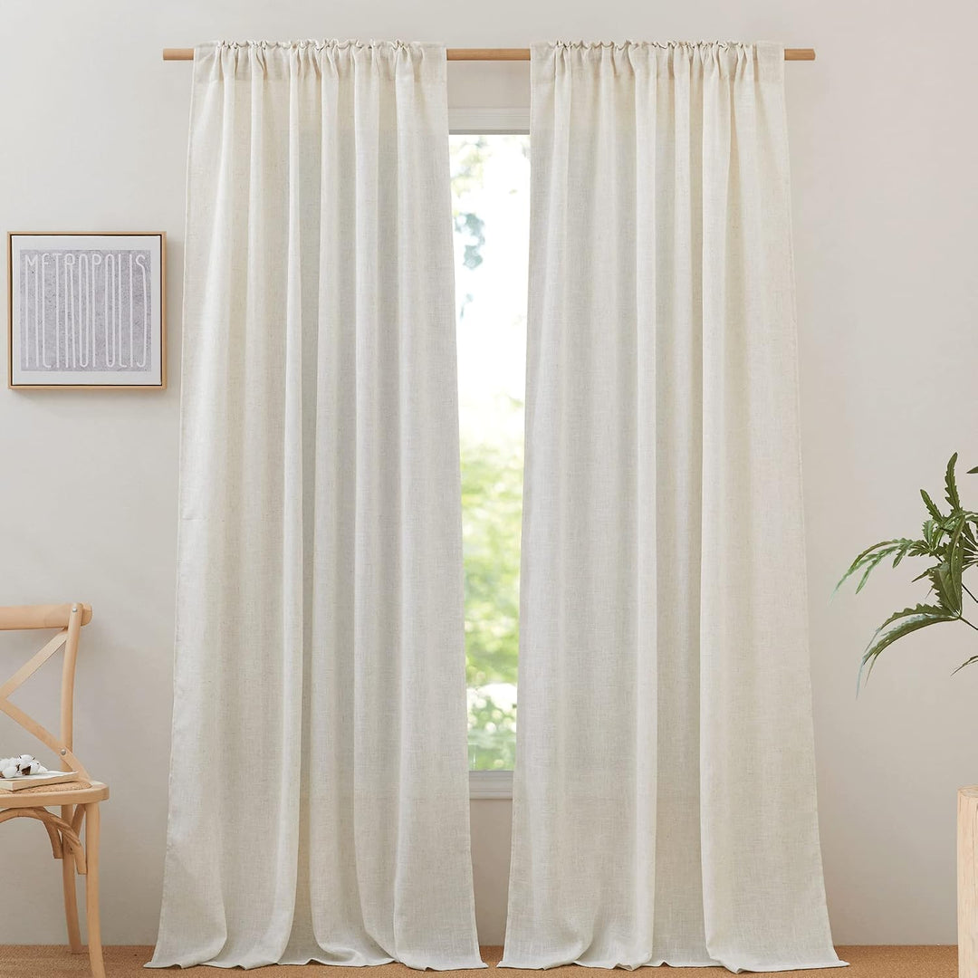 Natural Linen rod-pocket curtains shown as a pair