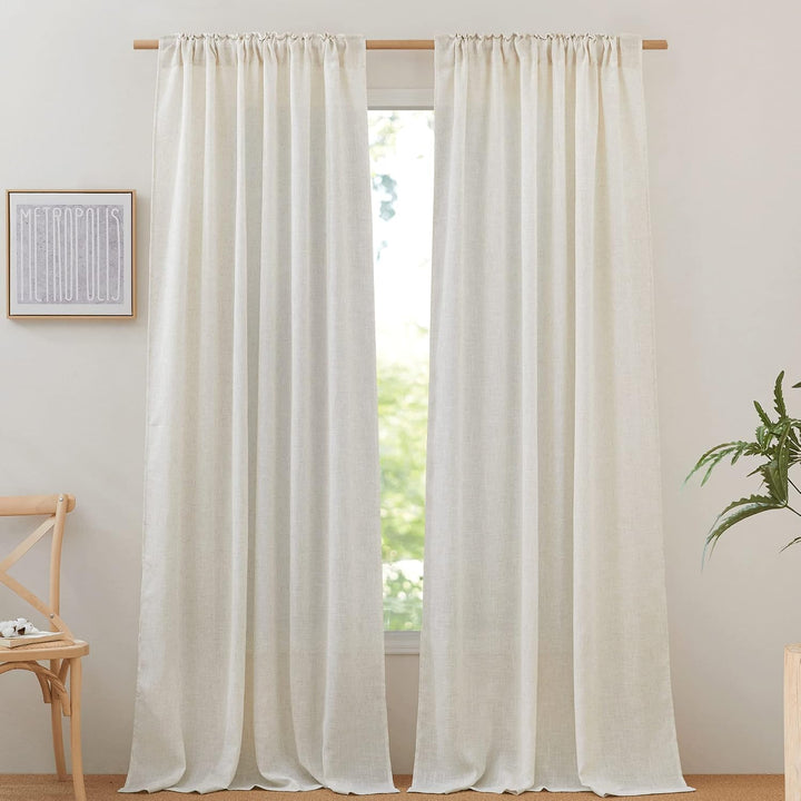 Natural Linen rod-pocket curtains shown as a pair