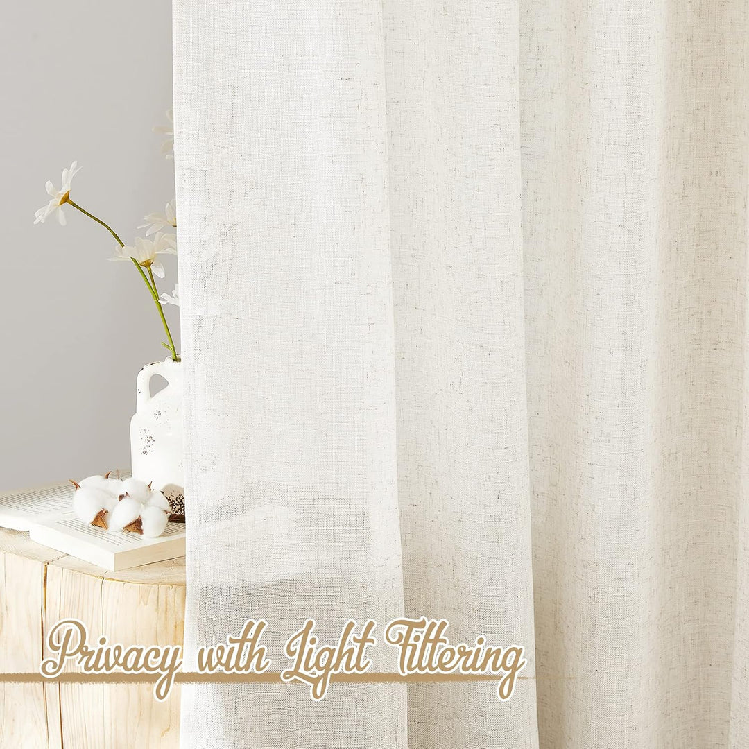 Natural Linen light-filtering curtain fabric at a window