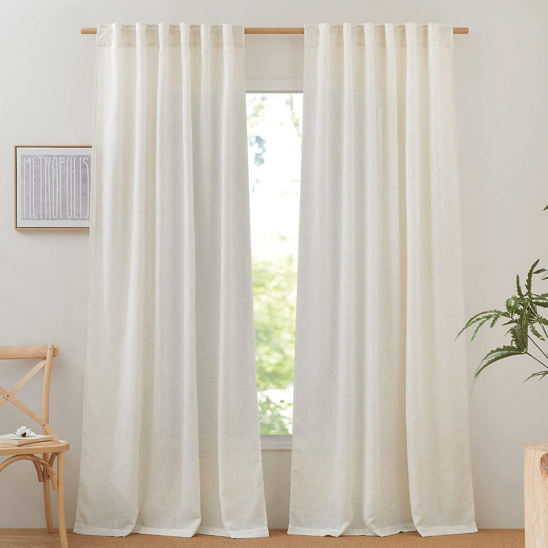 Natural Linen Light-Filtering Curtains, 52 x 90 in, Set of 2 - Just Closeouts Canada Inc.