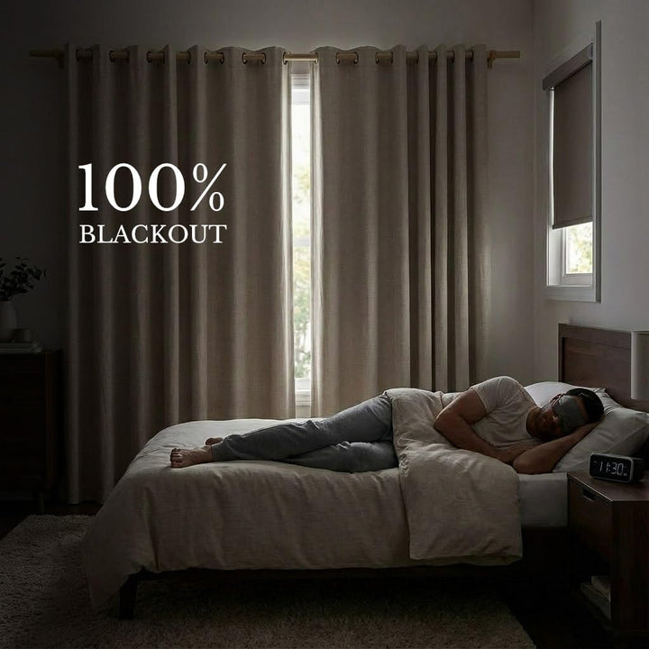 Natural Linen-Look Lined Blackout Grommet Curtains, 52 x 90 in, 2 Panels - Just Closeouts Canada Inc.