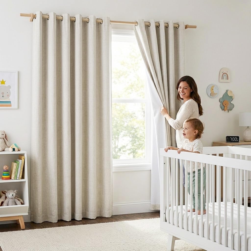 Natural Linen-Look Lined Blackout Grommet Curtains, 52 x 90 in, 2 Panels - Just Closeouts Canada Inc.