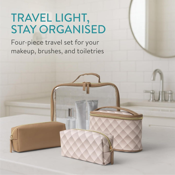 Navaris 4 - in - 1 Travel Cosmetic Bags - Lightweight & Portable Makeup Holder - Organizer Case for Toiletries Cosmetics & Essentials - TSA - Approved Organizing Toiletry Bag Set - Brown - Just Closeouts Canada Inc.4067668152393