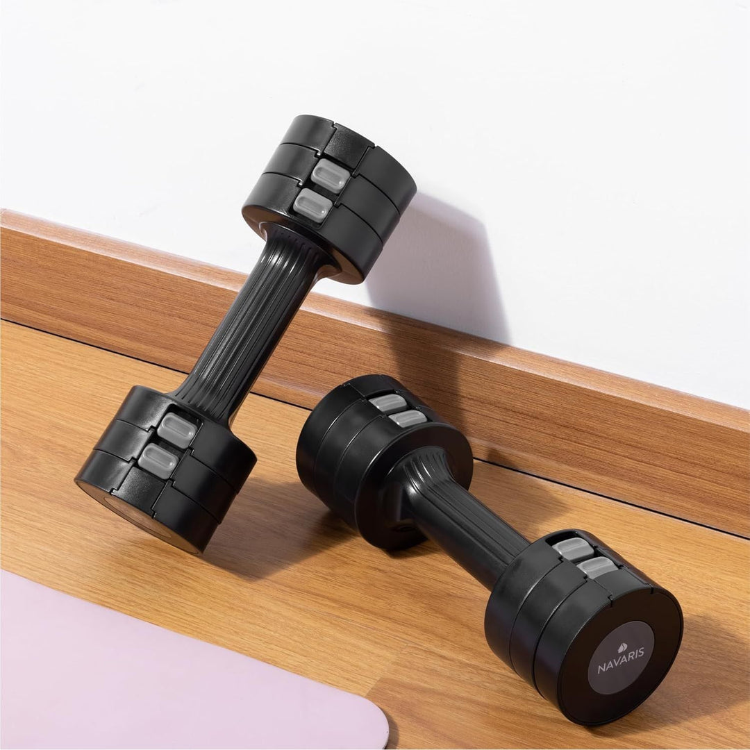 Navaris Adjustable Dumbbells Set - Exercise Hand Weights for Women & Men - Compact Free Weight Sets with Non - Slip Grip, Robust ABS Shell - Small Ladies Dumbbell - 1kg to 3.5kg each - Black - Just Closeouts Canada Inc.4067668137321