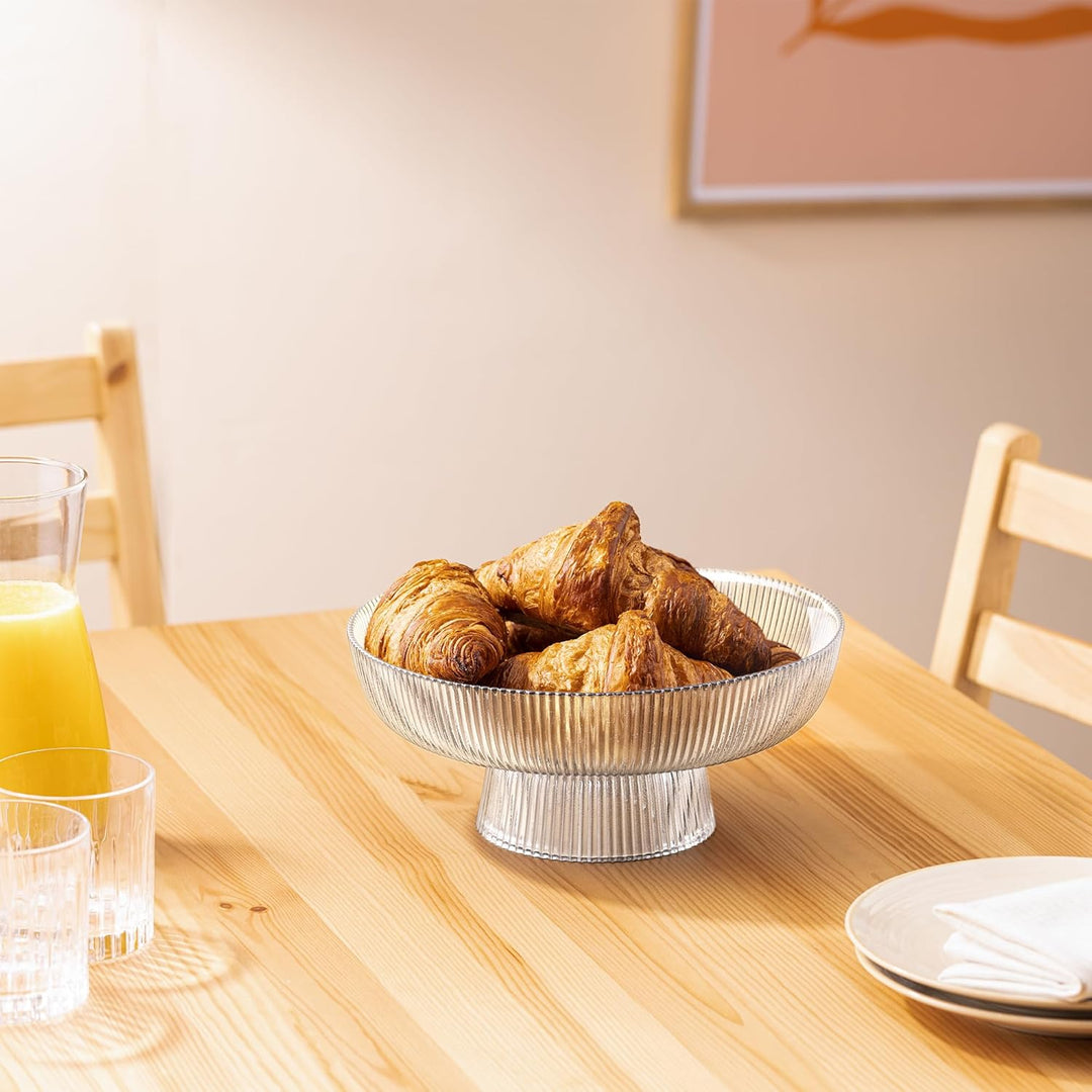 Navaris Glass Fruit Bowl - Decorative Fluted Transparent Glass Bowl for Fruit Snacks Sweets - 26cm Diameter Table Centerpiece Dish - Clear Glass - Just Closeouts Canada Inc.4067668039922