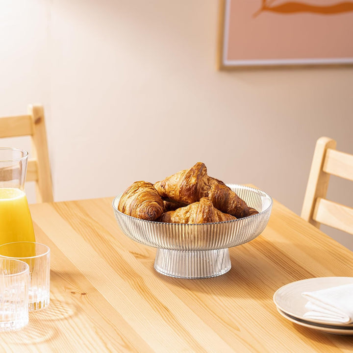 Navaris Glass Fruit Bowl - Decorative Fluted Transparent Glass Bowl for Fruit Snacks Sweets - 26cm Diameter Table Centerpiece Dish - Clear Glass - Just Closeouts Canada Inc.4067668039922