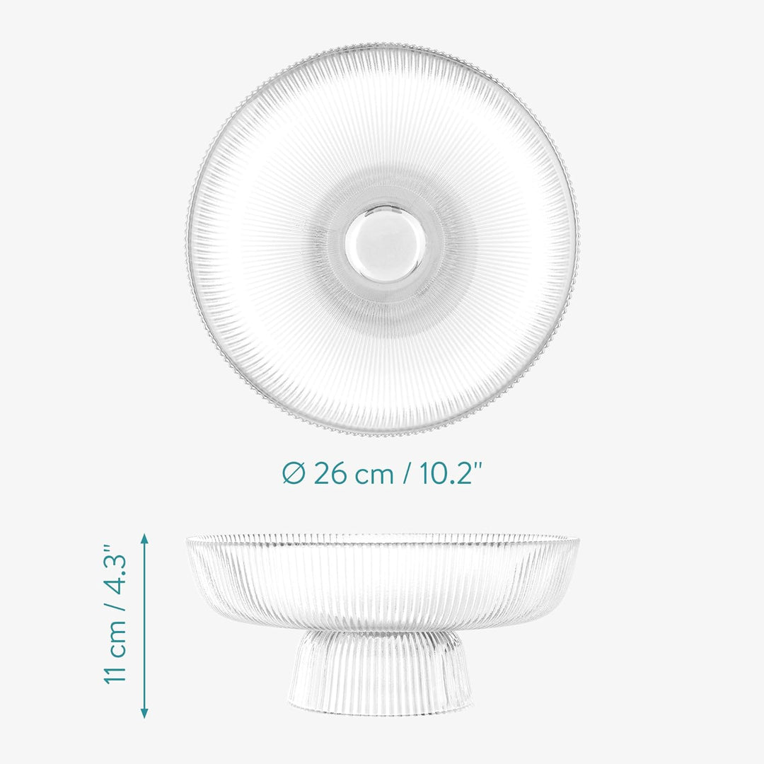 Navaris Glass Fruit Bowl - Decorative Fluted Transparent Glass Bowl for Fruit Snacks Sweets - 26cm Diameter Table Centerpiece Dish - Clear Glass - Just Closeouts Canada Inc.4067668039922