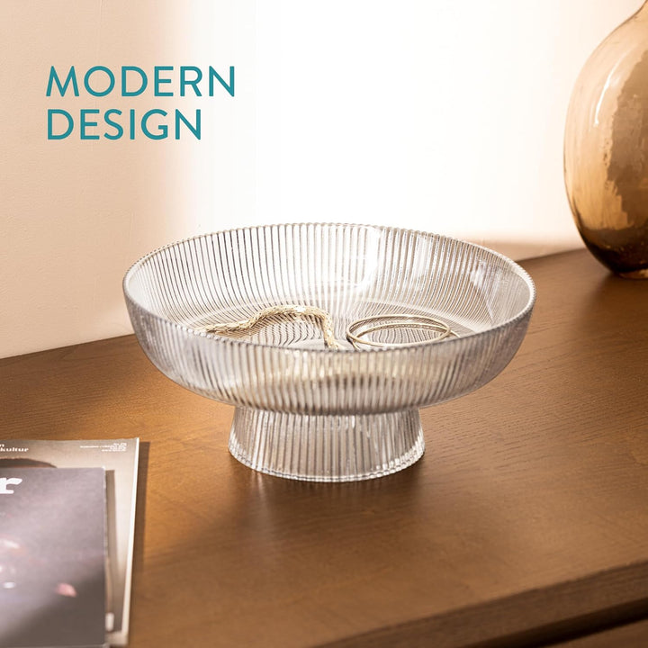 Navaris Glass Fruit Bowl - Decorative Fluted Transparent Glass Bowl for Fruit Snacks Sweets - 26cm Diameter Table Centerpiece Dish - Clear Glass - Just Closeouts Canada Inc.4067668039922