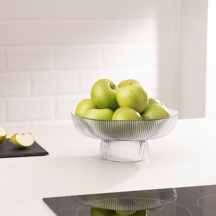 Navaris Glass Fruit Bowl - Decorative Fluted Transparent Glass Bowl for Fruit Snacks Sweets - 26cm Diameter Table Centerpiece Dish - Clear Glass - Just Closeouts Canada Inc.4067668039922