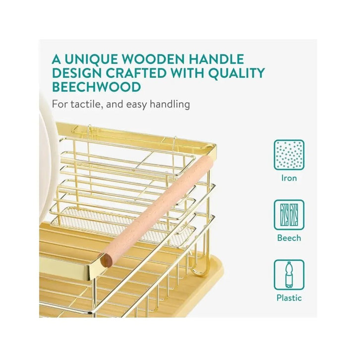 Navaris Handles for Dishes, Drip Rack for Kitchen Sink, Shelf for Plates, Glasses, Cutlery, Draining Rack Crockery Gold 42.5 x 31.5 x 14 cm - Just Closeouts Canada Inc.4067668047156