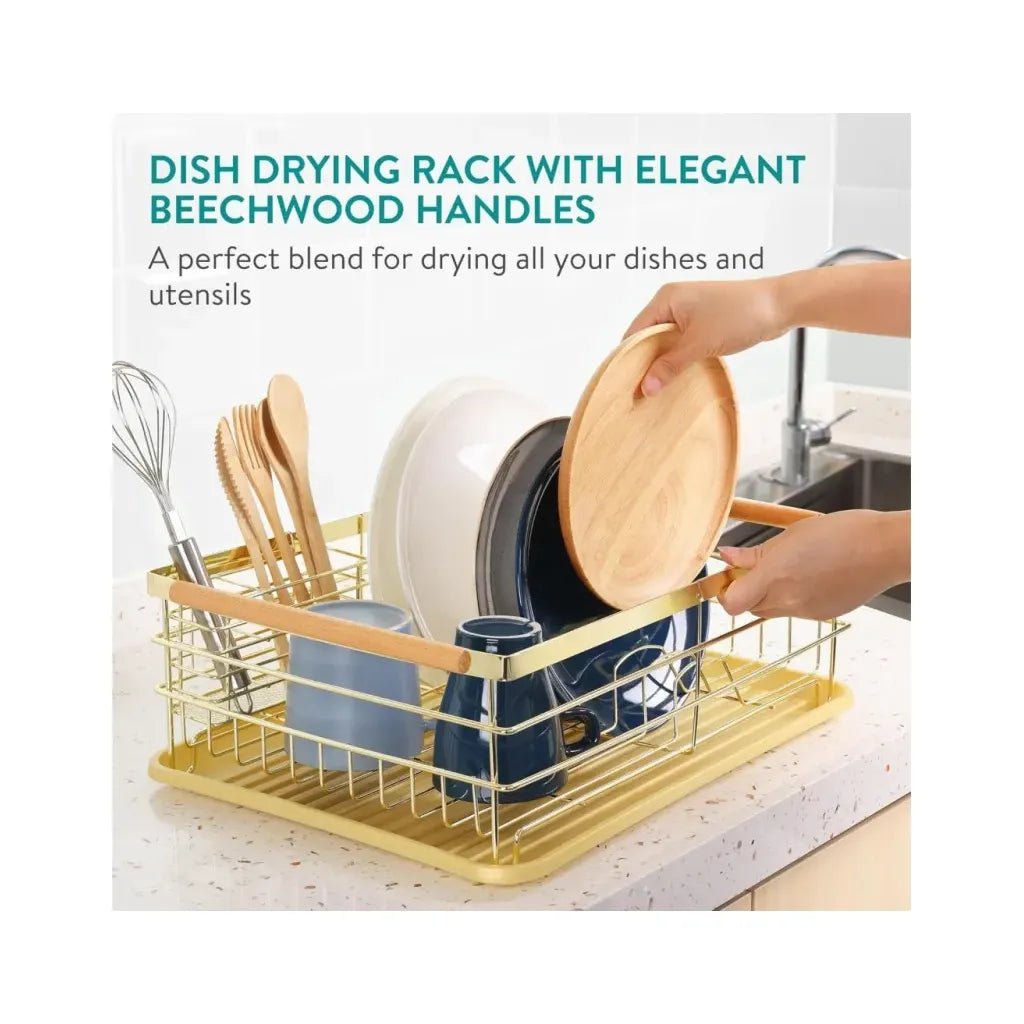 Navaris Handles for Dishes, Drip Rack for Kitchen Sink, Shelf for Plates, Glasses, Cutlery, Draining Rack Crockery Gold 42.5 x 31.5 x 14 cm - Just Closeouts Canada Inc.4067668047156