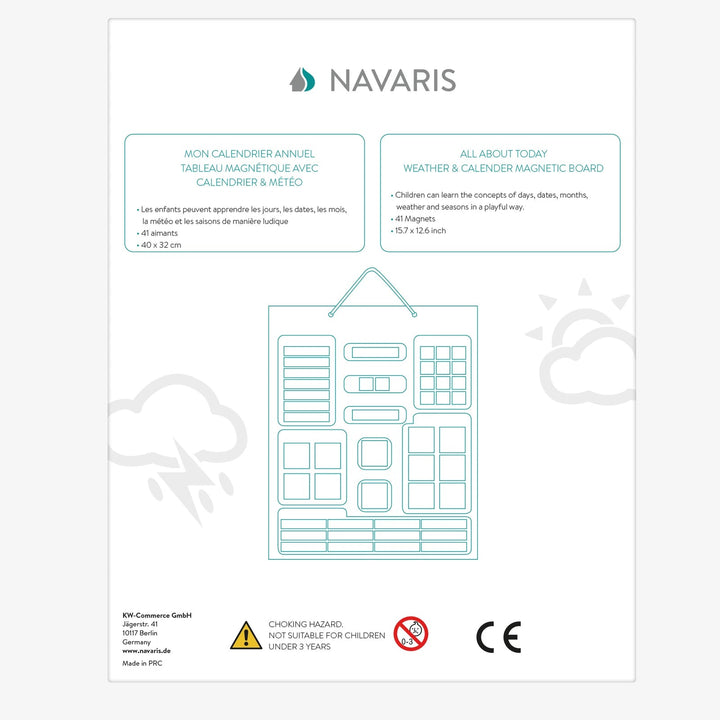 Navaris Kids Magnetic Calendar - Early Years Learning - Weather, Date, Month, Day, Season Educational Chart for Children - Kids Wall Board - Red - Just Closeouts Canada Inc.4063004274217