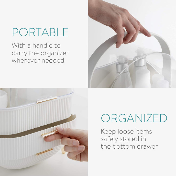 Navaris Makeup Organizer Storage Box - Cosmetics, Skincare and Beauty Case with Clear Lid Display and 2 Drawers - Bathroom Counter or Vanity - White - Just Closeouts Canada Inc.4063004243916