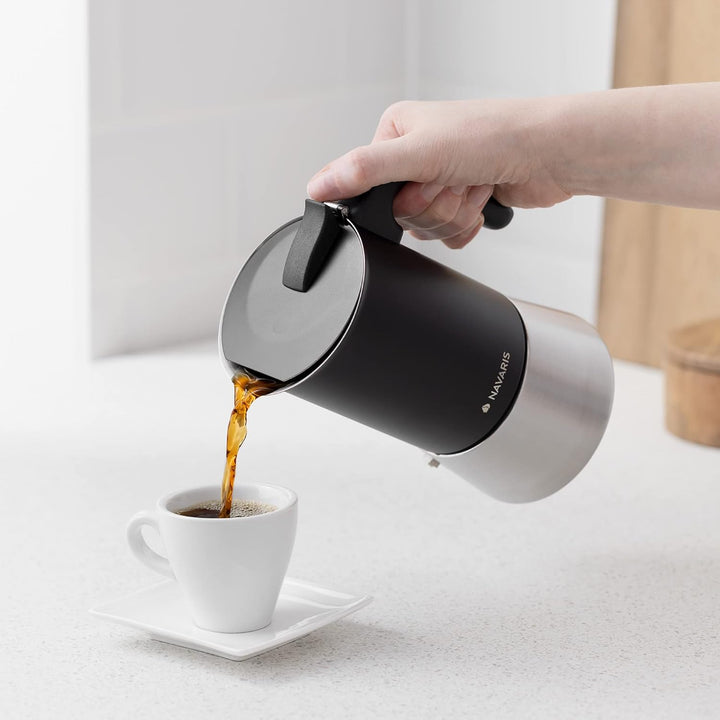 Navaris Moka Coffee Pot - Percolator Espresso Maker for Stovetops Induction Gas Electric Stove Hob - Stainless Steel Percolated Coffee Pot - 10 fl oz - Just Closeouts Canada Inc.4063004322864