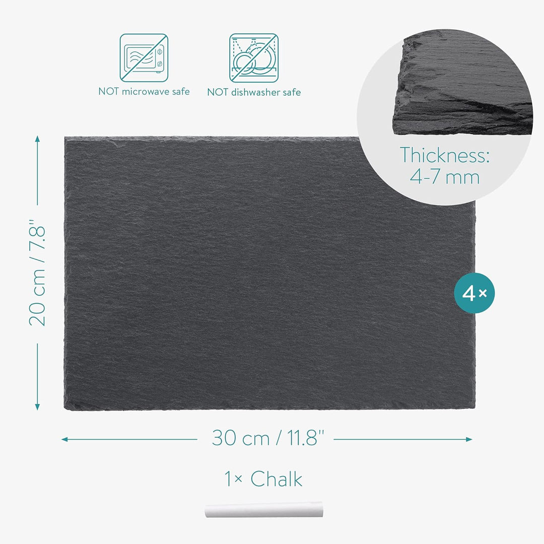 Navaris Natural Slate Serving Plates - Set of 4 Place Mat Serving Trays - Medium Rectangular Stone Table Mat Serving Platter Tiles - 11.8" x 7.8" - Just Closeouts Canada Inc.4063004273197