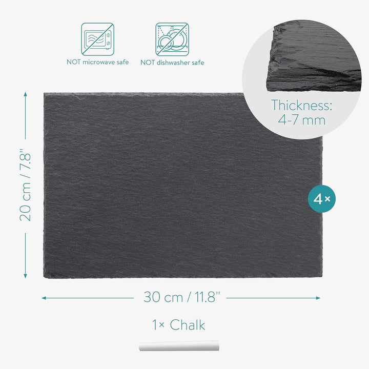 Navaris Natural Slate Serving Plates - Set of 4 Place Mat Serving Trays - Medium Rectangular Stone Table Mat Serving Platter Tiles - 11.8" x 7.8" - Just Closeouts Canada Inc.4063004273197
