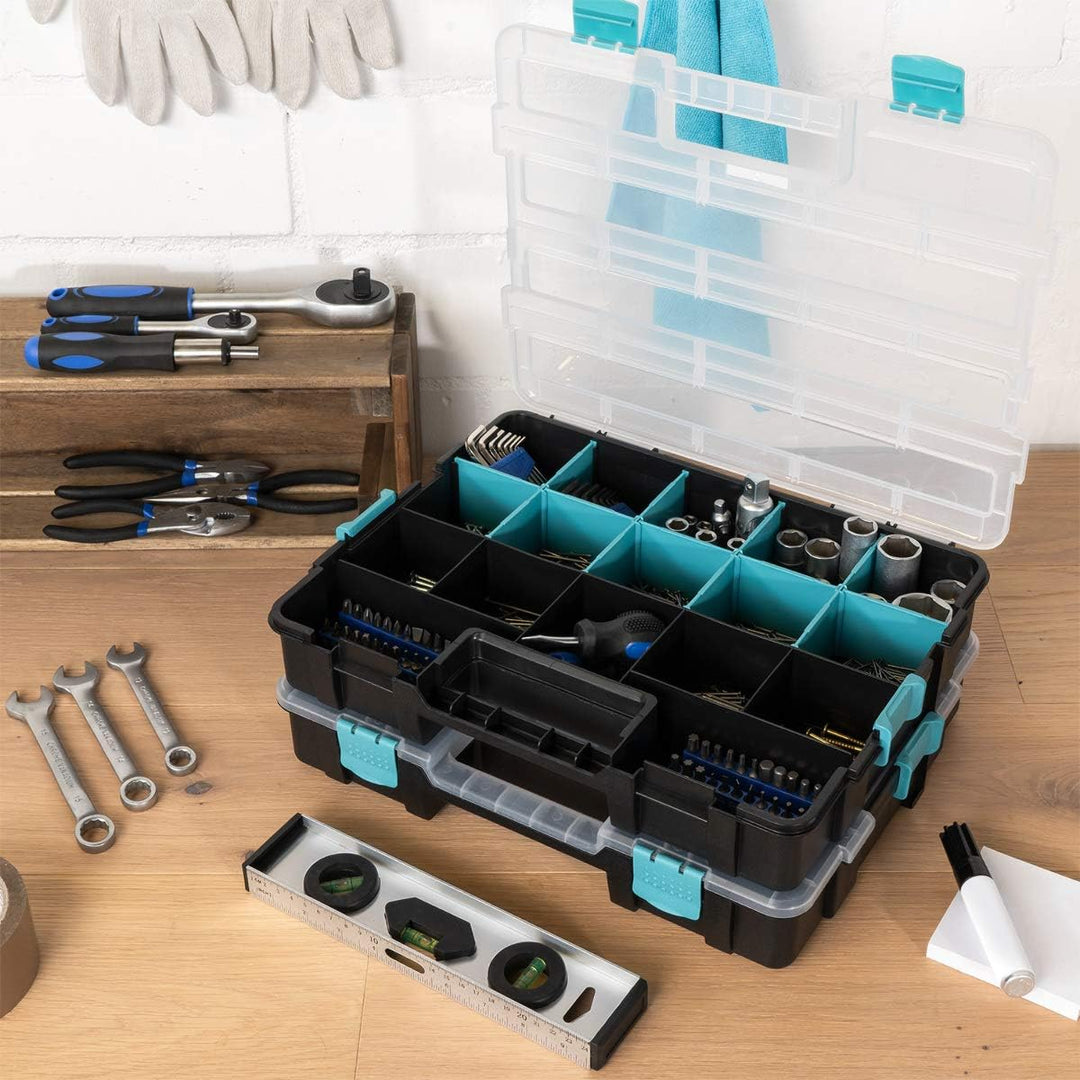 Navaris Plastic Storage Box - Stackable Organizer Case with Adjustable and Removable Divider Compartment for Tools, Small Items, Jewelry - 2 Boxes - Just Closeouts Canada Inc.4057665419988