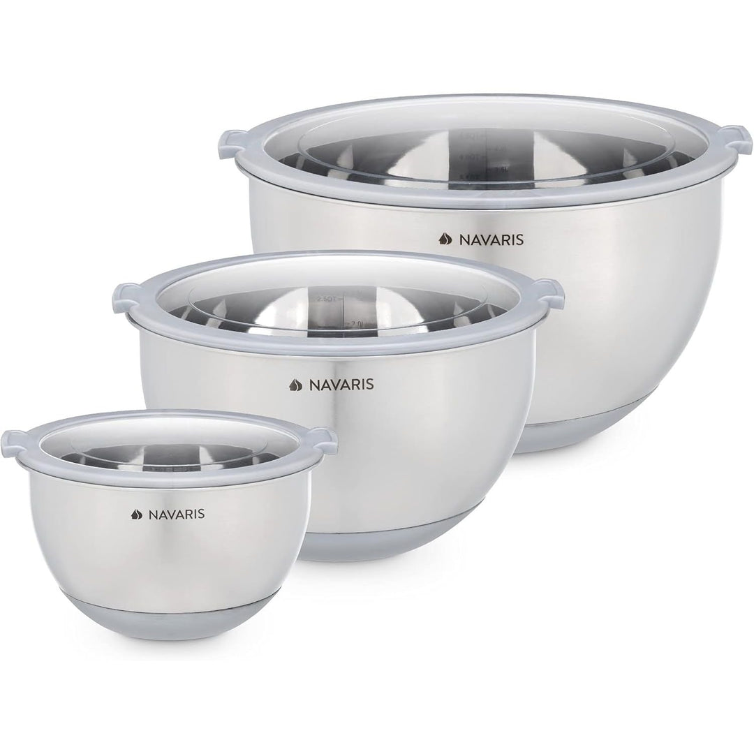 Navaris Stainless Steel Mixing Bowls with Lids (Set of 3) - Small, Medium and Large Mixing Bowl with Lid Set - 1.5 QT, 3 QT, 5 QT - Gray - Just Closeouts Canada Inc.4063004262894