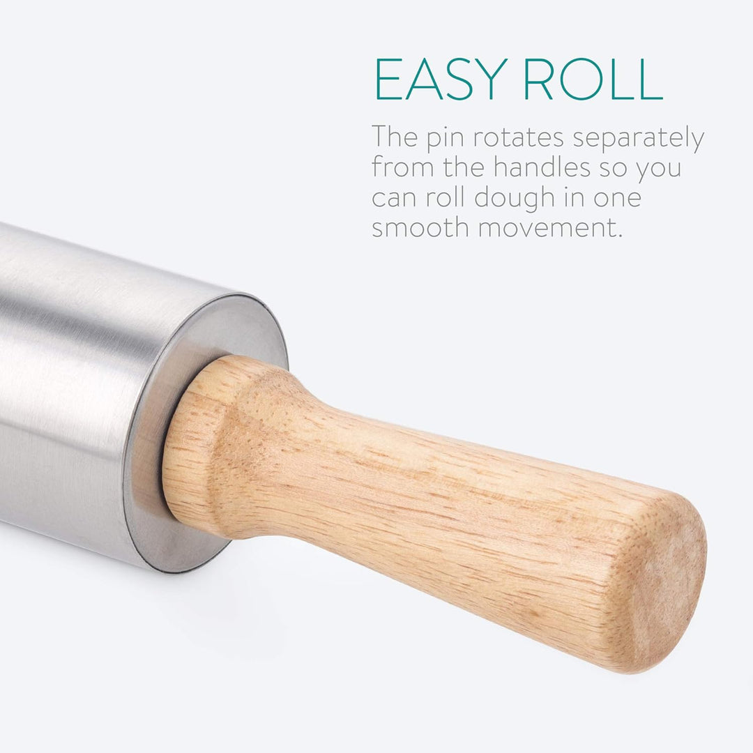 Navaris Stainless Steel Rolling Pin - 17" Non Stick Metal Roller with Wood Handles for Baking, Cooking, Cookies, Biscuits, Pizzas, Dough, Pastry - Just Closeouts Canada Inc.4063004158418