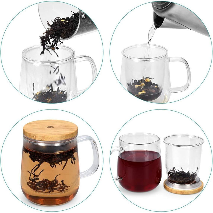 Navaris Tea Mug with Infuser and Bamboo Lid - 16.9 oz (500ml) Borosilicate Glass Tea Cup with Glass Strainer for Brewing Loose Leaf Tea in Home or Office - Just Closeouts Canada Inc.4063004083949