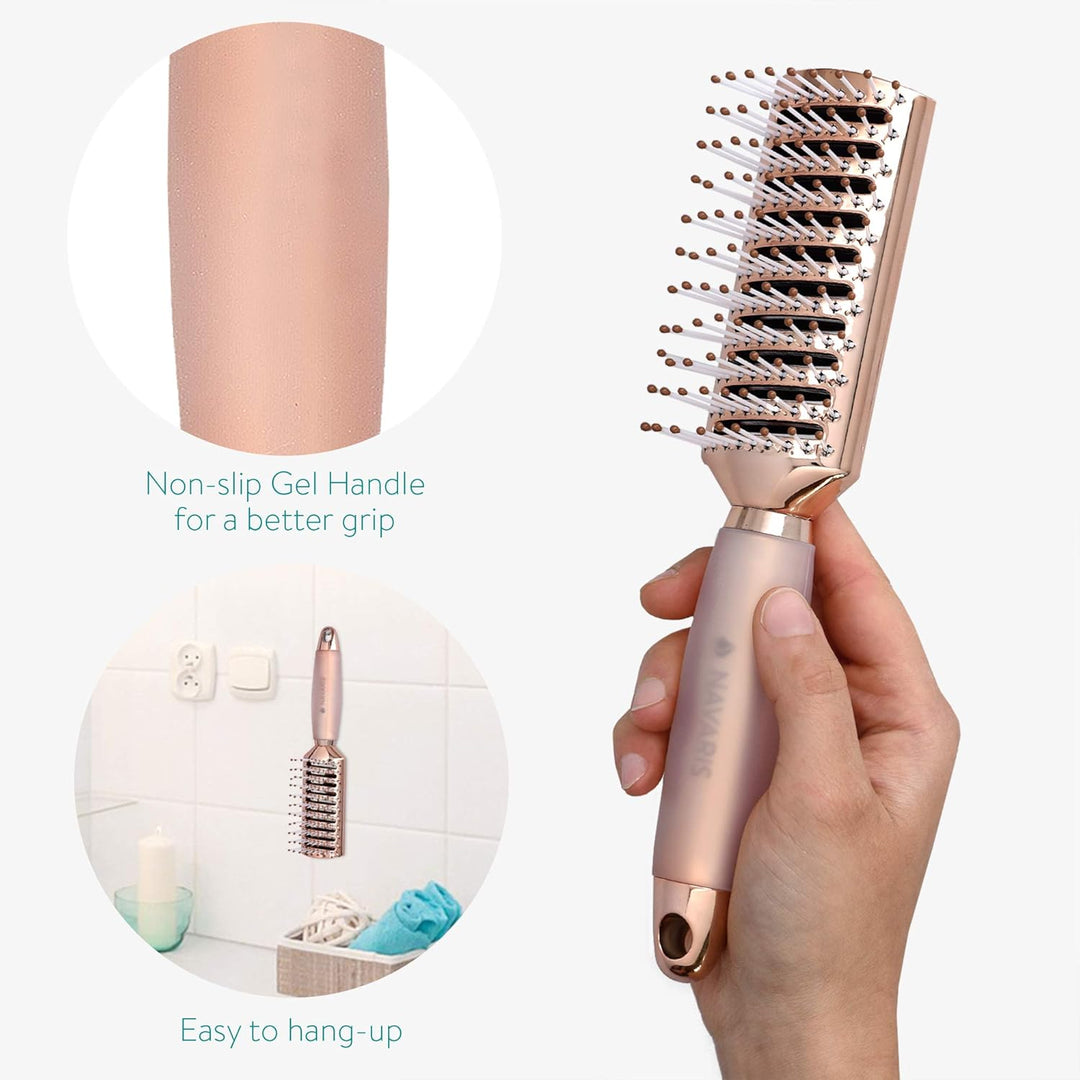 Navaris Vented Hairbrush - Vented Hair Brush with Gel Handle and Wide Set Bristles for Detangling and Styling Wet, Dry, Curly, Thick Hair - Rose Gold - Just Closeouts Canada Inc.4063004143735