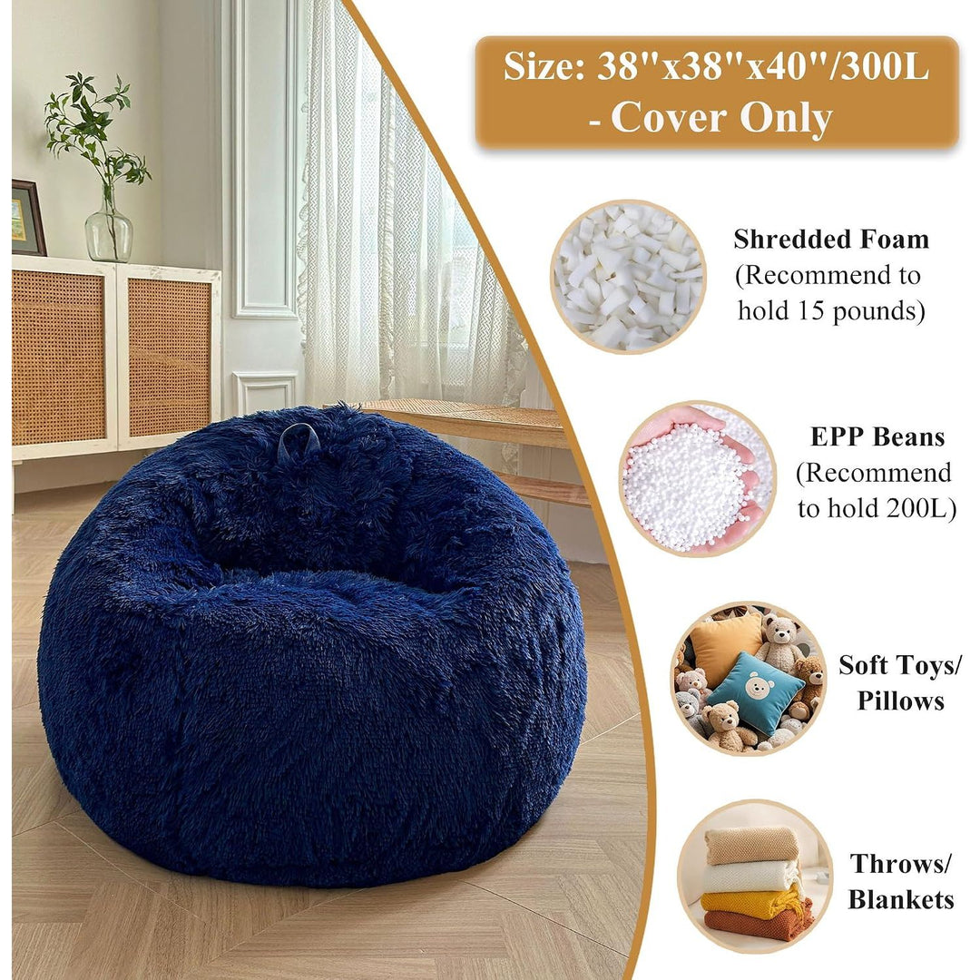 Navy Blue 300L Plush Faux Fur Bean Bag Cover, 38 × 38 × 40 in (No Filler) - Just Closeouts Canada Inc.X004L20QGH